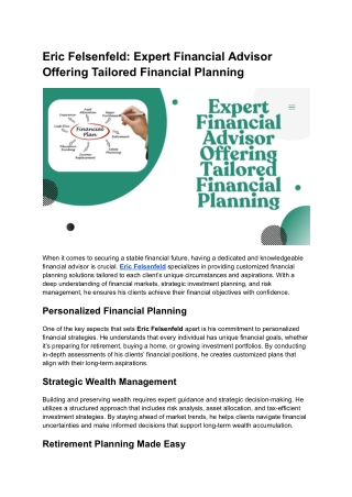 Achieve Financial Success with Expert Guidance from Eric Felsenfeld