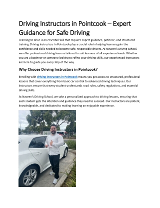 Driving Instructors in Pointcook – Expert Guidance for Safe Driving
