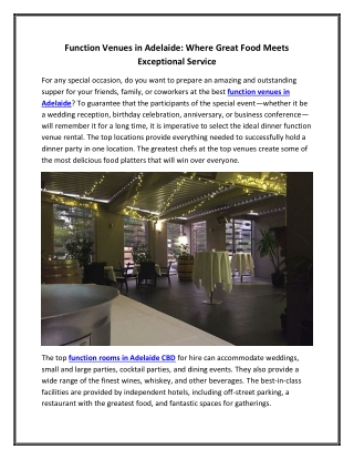Function Venues in Adelaide Where Great Food Meets Exceptional Service