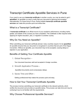 Expert Transcript Certificate Apostille Services in Pune
