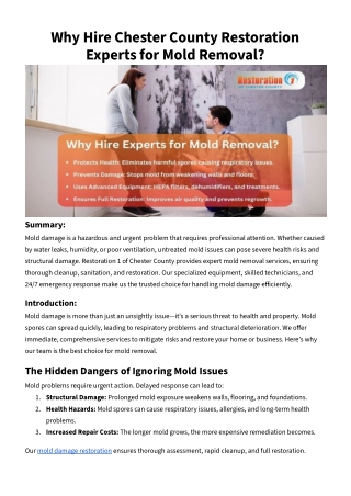 Why Hire Chester County Restoration Experts for Mold Removal_