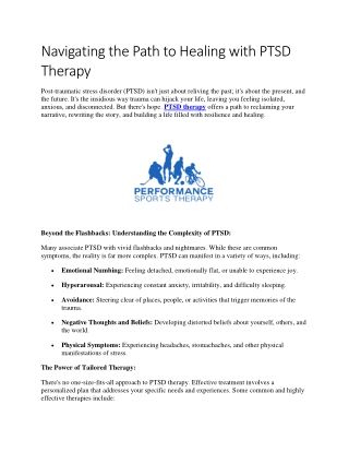 Navigating the Path to Healing with PTSD Therapy