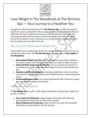 Lose Weight in The Woodlands at The Slimness Spa