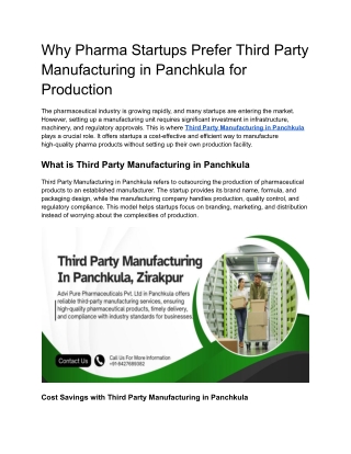 Why Pharma Startups Prefer Third Party Manufacturing in Panchkula for Production