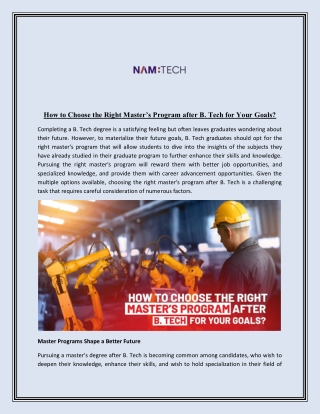 How to Choose the Right Master’s Program after B. Tech for Your Goals?