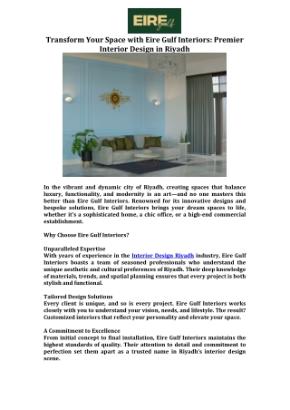 Transform Your Space with Eire Gulf Interiors Premier Interior Design in Riyadh