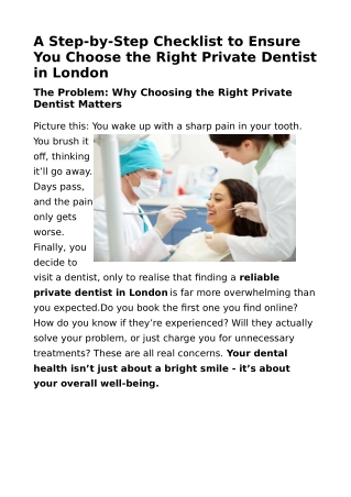 A Step-by-Step Checklist to Ensure You Choose the Right Private Dentist in London