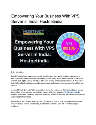 Empowering Your Business With VPS Server in India_ Hostnetindia