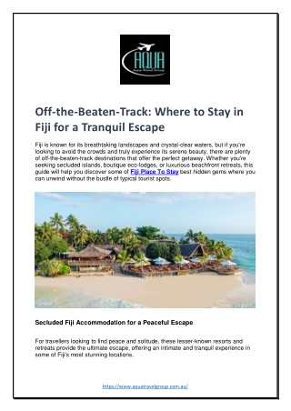 Off-the-Beaten-Track Where to Stay in Fiji for a Tranquil Escape