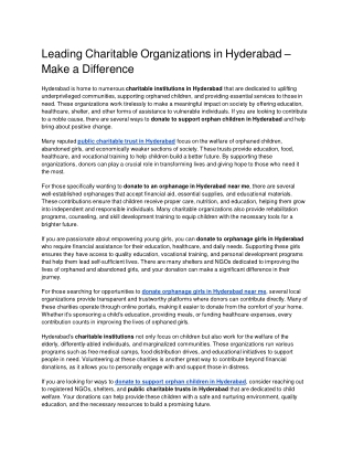 Leading Charitable Organizations in Hyderabad – Make a Difference