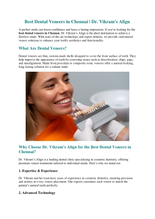 Best Dental Veneers in Chennai | Dr. Vikrams Align