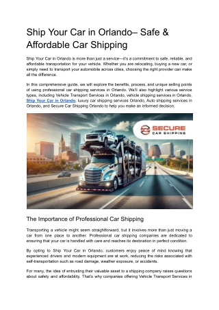 Ship Your Car in Orlando– Safe & Affordable Car Shipping