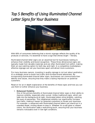 Top 5 Benefits of Using Illuminated Channel Letter Signs for Your Business
