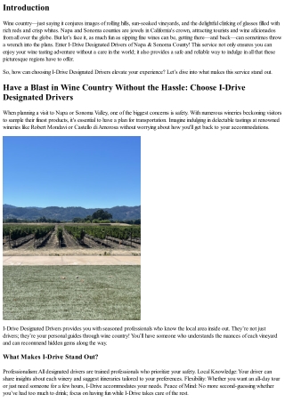 Have a Blast in Wine Country Without the Hassle: Choose I-Drive Designated Drive