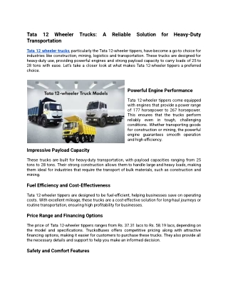 Tata 12 Wheeler Trucks: A Reliable Solution for Heavy-Duty Transportation