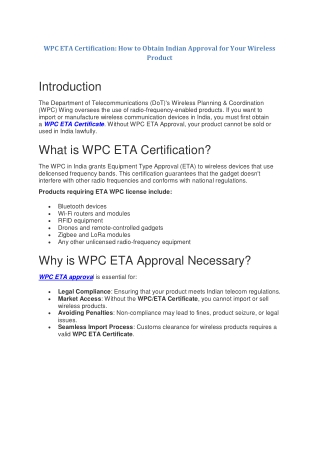 WPC ETA Certification How to Obtain Indian Approval for Your Wireless Product