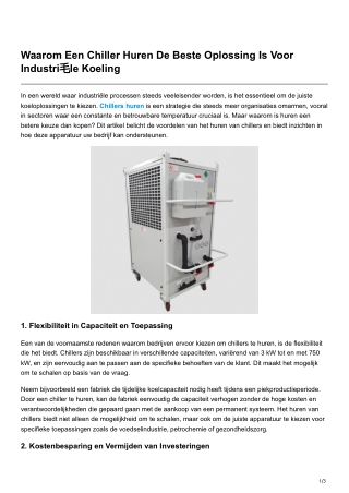 Waarom Een Chiller Huren De Beste Oplossing Is Voor Industri毛le Koeling