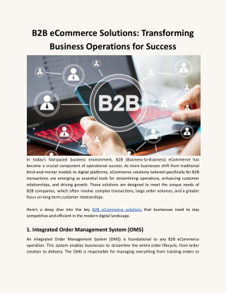 B2B eCommerce Solutions: Transforming Business Operations for Success