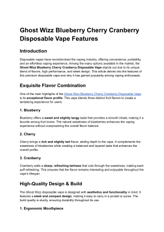 Ghost Wizz Blueberry Cherry Cranberry Disposable Vape Features