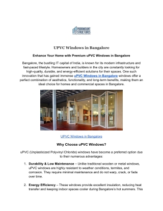 UPVC Windows in Bangalore
