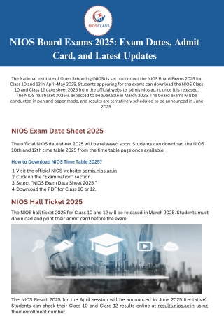 NIOS Board Exams 2025: Exam Dates, Admit Card, and Latest Updates