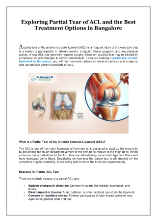 Exploring Partial Tear of ACL and the Best Treatment Options in Bangalore