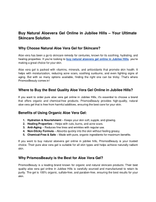 Buy Natural Aloevera Gel Online in Jubilee Hills – Your Ultimate Skincare Solution - Google Docs
