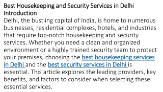 Best Housekeeping and Security Services in Delhi