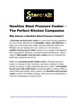 Hawkins Steel Pressure Cooker – Durable & Efficient Cooking