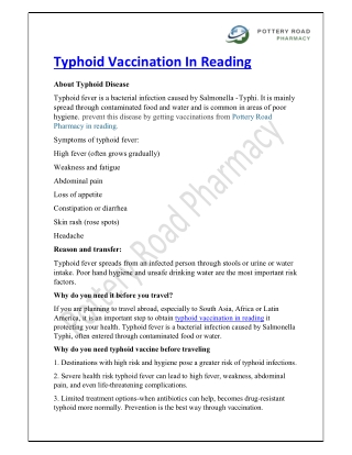 Typhoid Vaccination In Reading
