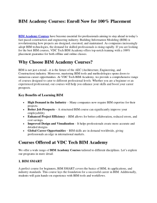 bim academy courses enroll now for 100 placement
