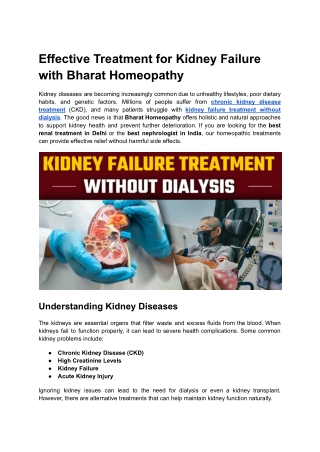 Effective Treatment for Kidney Failure with Bharat Homeopathy