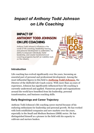 Impact of Anthony Todd Johnson on Life Coaching