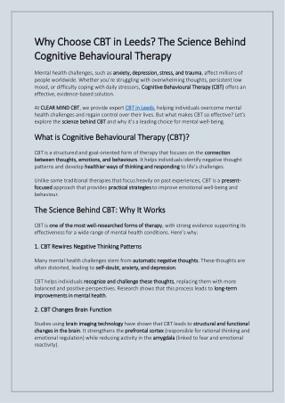 Why Choose CBT in Leeds The Science Behind Cognitive Behavioural Therapy