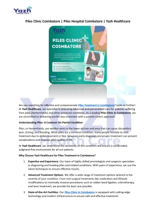 Piles Clinic Coimbatore | Piles Hospital Coimbatore | Yazh Healthcare