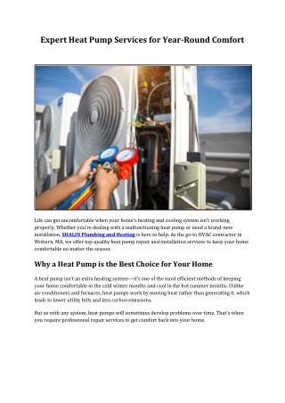 Expert Heat Pump Services for Year-Round Comfort - Shalin Plumbing