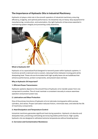 The Importance of Hydraulic Oils in Industrial Machinery