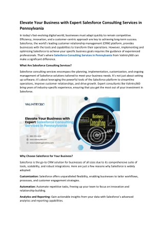 Elevate Your Business with Expert Salesforce Consulting Services in Pennsylvania