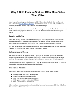 KS Group- Why 3 BHK Flats in Zirakpur Offer More Value Than Villas