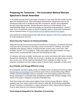Preparing for Tomorrow – The Innovation Behind Shriram Spectrum’s Smart Amenities