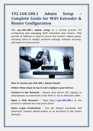 192.168.188.1 Admin Setup – Complete Guide for WiFi Extender & Router Configurat