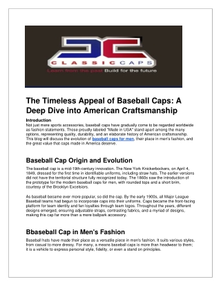 The Timeless Appeal of Baseball Caps