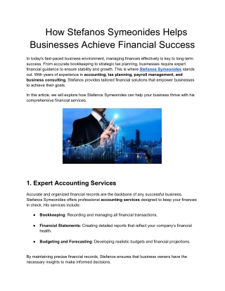 How Stefanos Symeonides Helps Businesses Achieve Financial Success