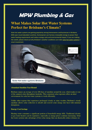 What Makes Solar Hot Water Systems Perfect for Brisbane’s Climate