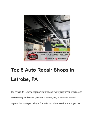 Top 5 Auto Repair Shops in Latrobe, PA
