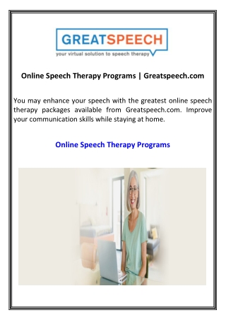 Online Speech Therapy Programs  Greatspeech.com