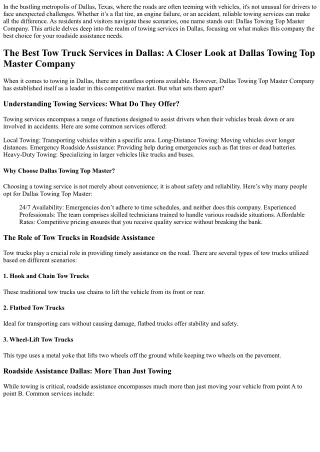 The Best Tow Truck Services in Dallas: A Closer Look at Dallas Towing Top Master