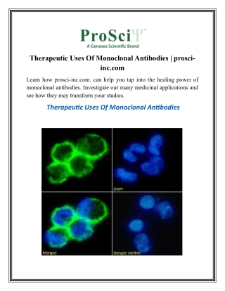 Therapeutic Uses Of Monoclonal Antibodies prosci-inc.com