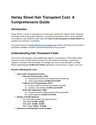 Harley Street Hair Transplant Cost- A Comprehensive Guide