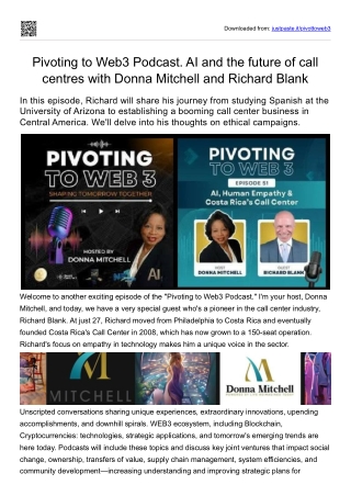 Pivoting to Web3 Podcast. AI and the future of call centres with Donna Mitchell and Richard Blank